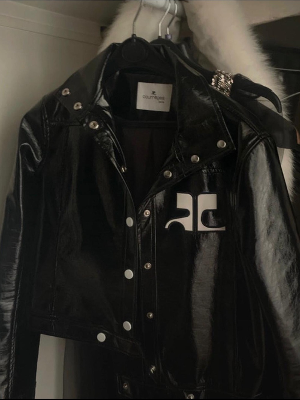 Black Patent Leather-Look Jacket with Logo Detail - Picture 4 of 4